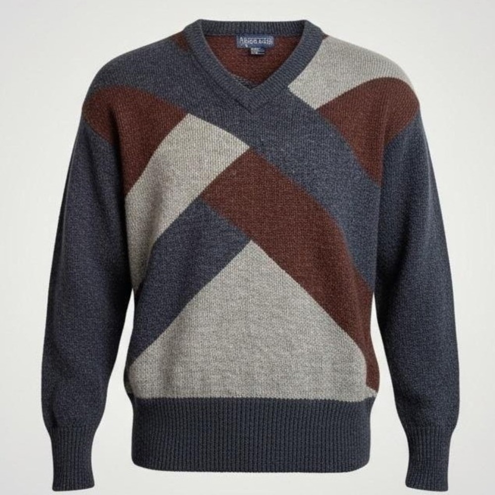 Whitefish Bay Vintage Sweater Men Medium Blue Colorblock Grandpacore Grunge 90s